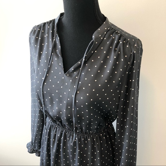Dark grey long-sleeve polka dot dress - Picture 2 of 10